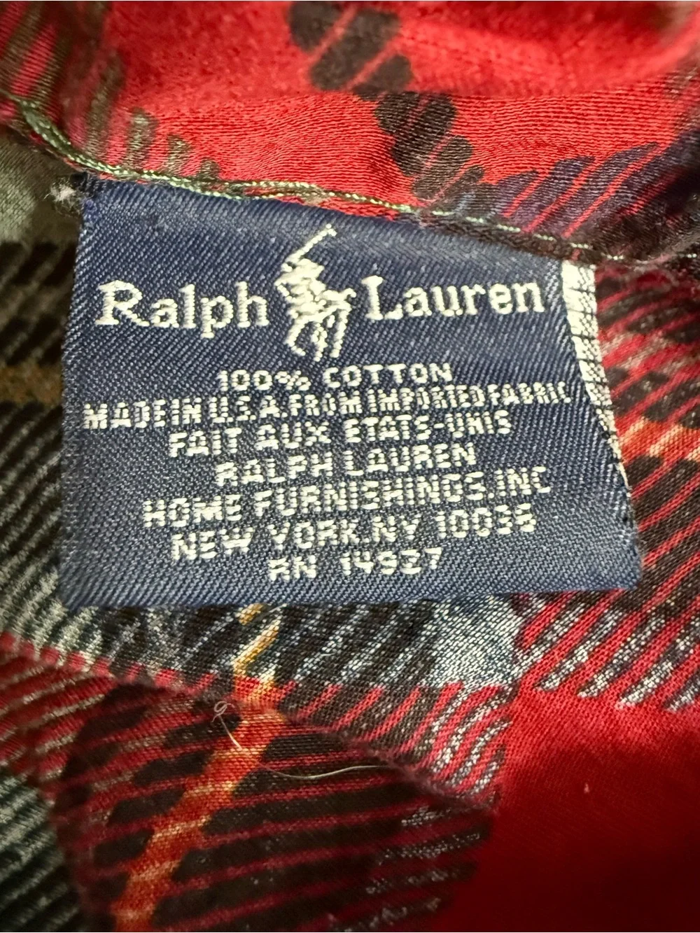 RARE VINTAGE RALPH LAUREN 100% COTTON DESTRY PLAID QUEEN FLAT SHEET EUC